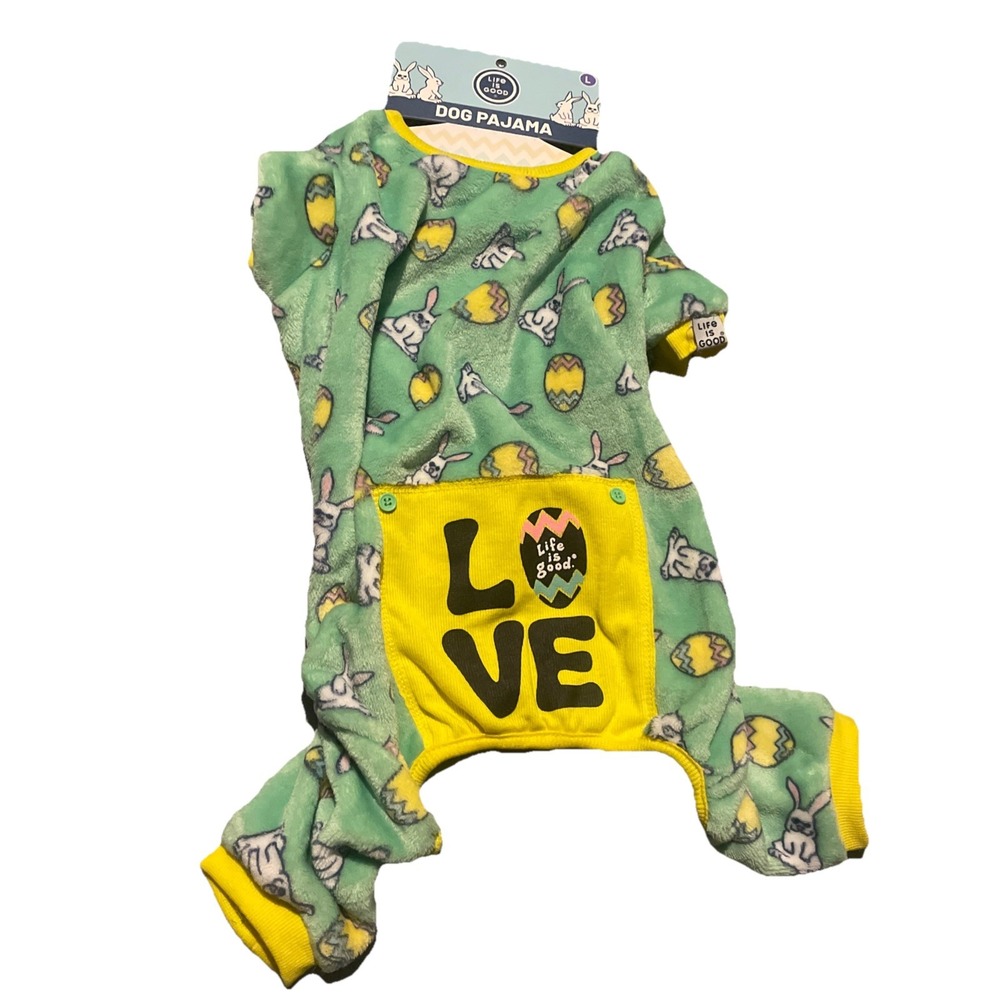 Dog Pajama Life Is Good Easter Bunny & Eggs Love Green‎ Size Large – Comfortable